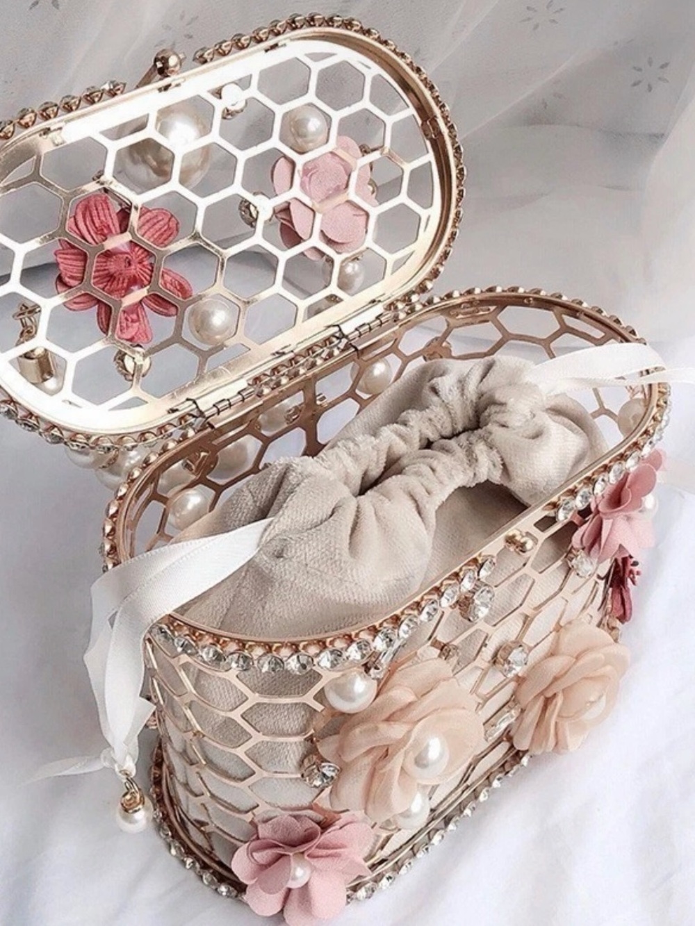 Pearl-Embellished Floral Box Bag - Pink/Blush - Picture 3 of 3